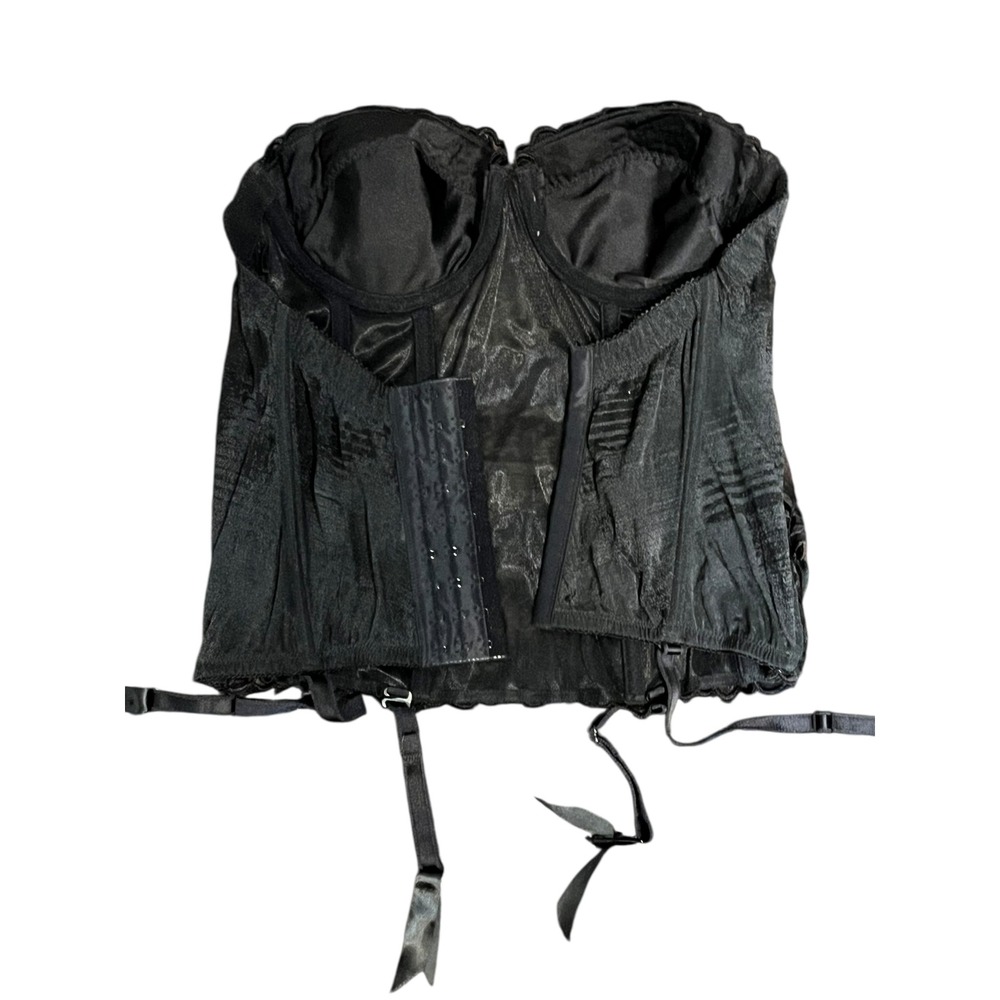 Victorias Secret 90's Black Sheer Mesh Floral Embroidered Bustier Garter Top 36C